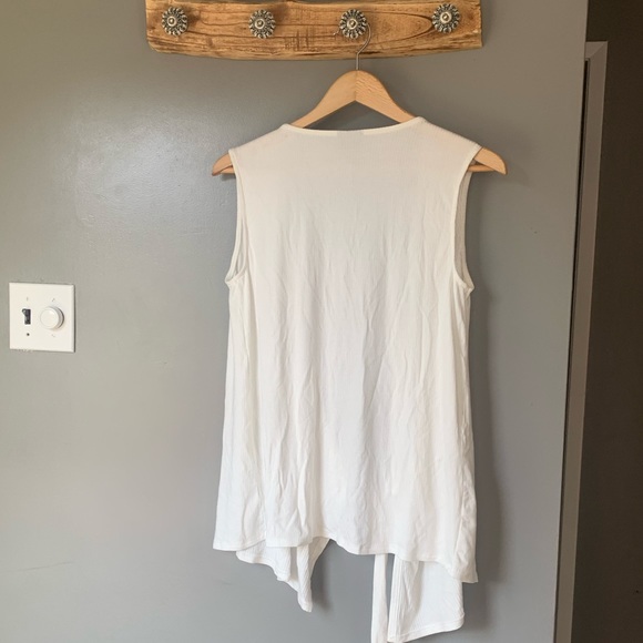 bobeau | Sleeveless White Tie Front Long Coverup Vest Cardigan Sweater NWOT - Picture 4 of 4